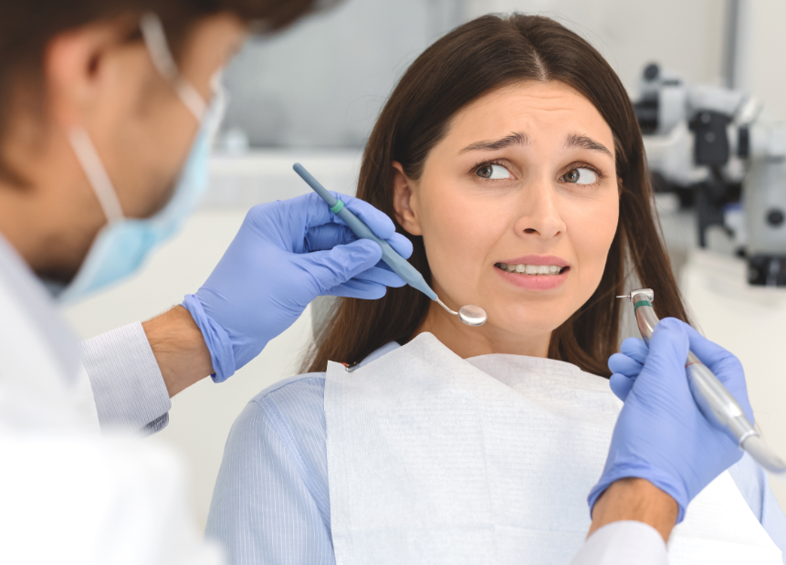 Patient looking nervous at dentist